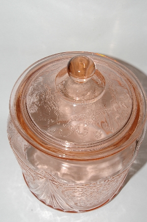 +MBA #63-236   Vintage Pink Depression Glass "Royal Lace" Cookie Jar With Lid