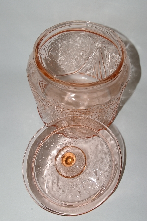 +MBA #63-236   Vintage Pink Depression Glass "Royal Lace" Cookie Jar With Lid