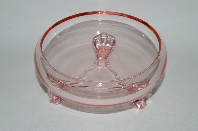 +MBA #64-216  " Vintage Pink Depression Glass 3 Footed Fruit Bowl