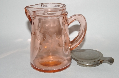 +MBA #63-049   Vintage Pink Depression Glass "Wheel Cut" Syrup Pitcher