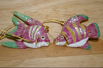 +MBA "Set Of 2 Beautiful Pink & Green Fish Ornaments #5082