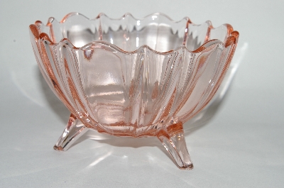 +MBA #63-065 Vintage Pink Depression Glass Fancy 3 Footed Candy Dish