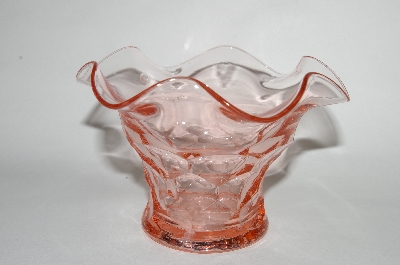 +MBA #63-256  Vintage Pink Depression Glass Wide Top Floral Look Vase