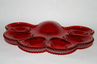 +MBA #63-109  " Vintage Red Glass 1950's Deviled Egg Dish