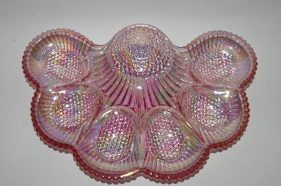 +MBA #63-113  "Vintage Pink Carnival Glass 1950's  Deviled Egg Dish