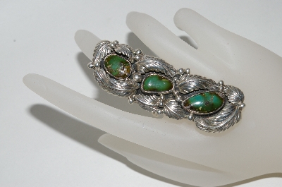 +MBA #65-127   Green Turquoise "3 Stone" Fancy Leaf Ring