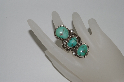 +MBA #65-130   " Artist "DHC" Signed 3 Stone Blue/Green Turquoise Ring