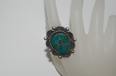 +MBA #65-123   Sterling "Navajo" Flower Shaped Green Turquoise Ring