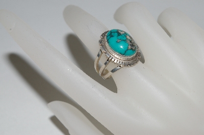 +MBA #65-212   Sterling "Navajo" Oval Cut Blue Turquoise Ring