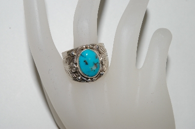 +MBA #65-224  Artist "Jaun Guerro"  Signed Wide Band Blue Turquoise Ring