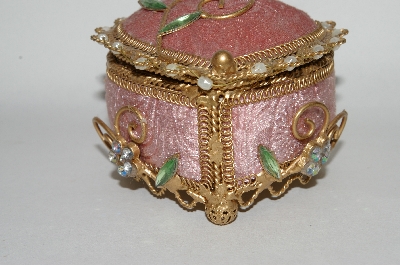 "SOLD" MBA #65-031  "Pink Velvet Heart Shaped Jeweled Ring Box