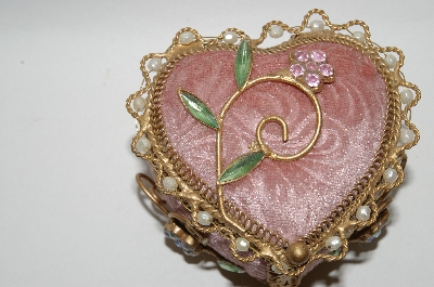 "SOLD" MBA #65-031  "Pink Velvet Heart Shaped Jeweled Ring Box