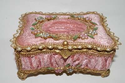 "SOLD"  MBA #65-030  "Pink Velvet "Jeweled" Victorian Look Jewelry Box