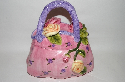 +MBA #69-001   " Pink Floral 3 Dimensional Hand Bag Cookie Jar