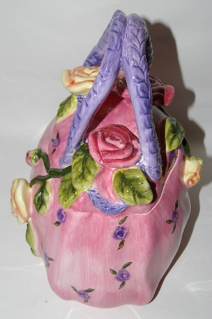 +MBA #69-001   " Pink Floral 3 Dimensional Hand Bag Cookie Jar