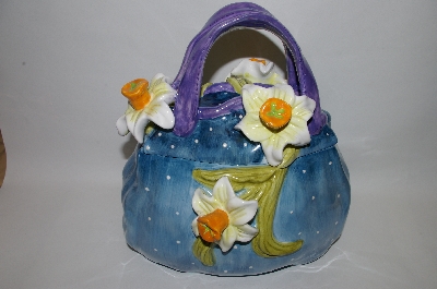 +MBA #69-034   " Beautiful Blue 3 Demensional Floral Handbag Cookie Jar