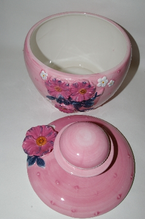 +MBA #69-015   " Fancy Pink 3 Dimensional Floral Round Cookie Jar
