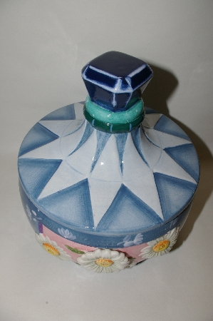 +Blue 3D Floral Round Ceramic Cookie Jar