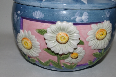 +Blue 3D Floral Round Ceramic Cookie Jar