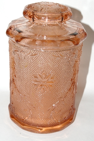 +MBA #69-216  Beautiful Large Pink Glass Floral Patterened Canister