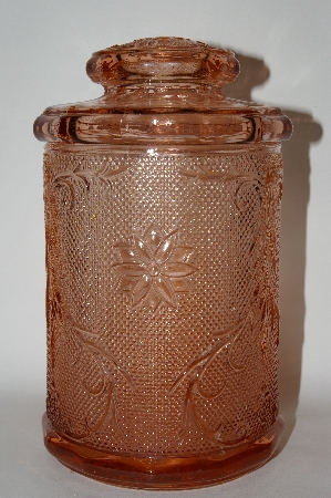 +MBA #69-216  Beautiful Large Pink Glass Floral Patterened Canister