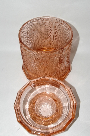+MBA #69-220  " Medium Sized Fancy Patterned Pink Glass Canister