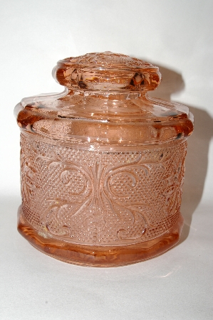 +MBA #69-225   " Small Pink Glass Fancy Patterned Canister