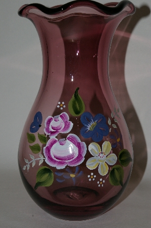 +MBA #69-030   "Hand Painted Purple Art Glass Vase
