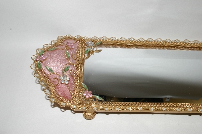 +MBA #66-105  " Pink Victorian Look Pink Velvet Mirrored Vanity Tray