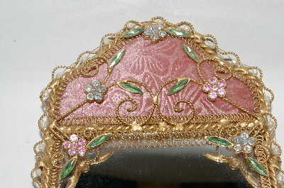 +MBA #66-105  " Pink Victorian Look Pink Velvet Mirrored Vanity Tray