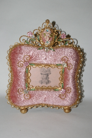 +MBA #66-096  "Pink Velvet "Square" Victorian Look Jeweled Picture Frame