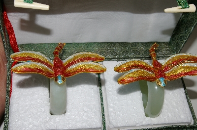 +MBA #65-064 "Set Of 2 Cloisaonne Dragonfly & Jade Napkin Rings