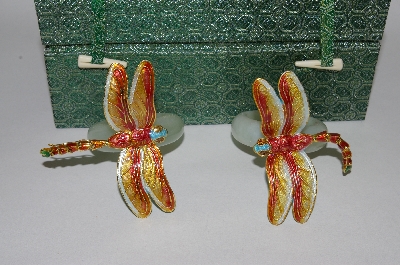 +MBA #65-064 "Set Of 2 Cloisaonne Dragonfly & Jade Napkin Rings