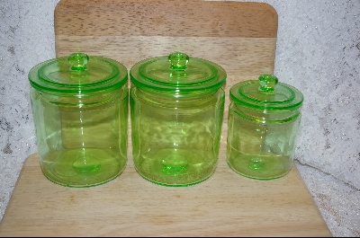 +MBA #5103  "Set Of 3 Green Glass Canisters #5103