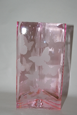 +MBA #69-158    "Pink Glass Etched Butterfly Vase