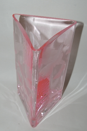 +MBA #69-158    "Pink Glass Etched Butterfly Vase