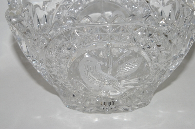 +MBA #69-229   "1990's Crystal Basket With Bird Motif Candy  Dish