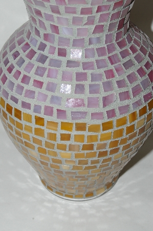 +MBA #70-7959  "1 Of A Kind Large Hand Made Pink & Butterscotch Stained Glass Mosiac Vase
