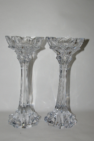 +MBA #70-7962   "1990's Set Of 2 Large Clear Crystal Fancy Candle Stick Holders