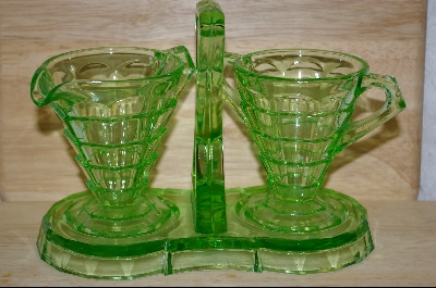 +MBA #5113  "Green Cream & Sugar Set  With Stand  #5113