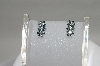 +MBA #78-019  14K White Gold 3 Flower Blue & White Diamond Earrings