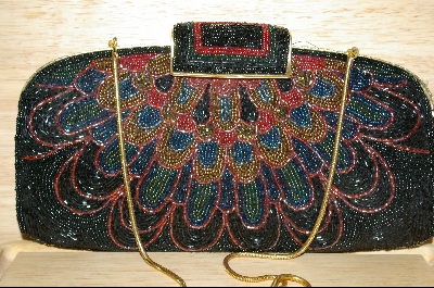 +MBA #BP-1     " 1980's Beautiful Peacock Patterned Hand Beaded Purse