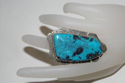 +MBA #78-128    " Artist Signed "Charles Johnson" Fancy Shaped Large Blue Turquoise Ring
