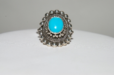 +MBA #78-195   Sterling Oval Cut Blue Turquoise Ring