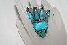 +MBA #80-043  Sterling Artist Signed "ER" Blue Turquoise Animal Foot Ring