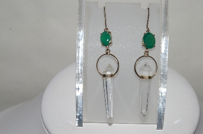 +MBA #80--113  Sterling Clear Quartz  Crystals & Emerald Earrings