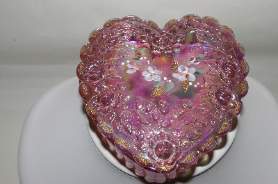 +MBA #81-214        1990's Fenton AB   Pink Glass Heart Shaped Trinket Dish
