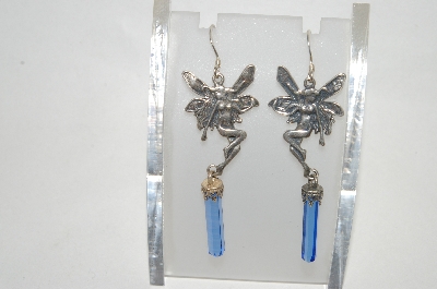 +MBA #81-229   Sterling Blue Crystal Fairy Dangle Earrings