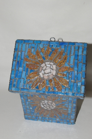 +MBA #81-140  "One Of A Kind Hand Made Blue Stain Glass Mosaic Bird House