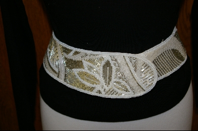 +MBA  "1980's Silver & White Hand Beaded Belt
